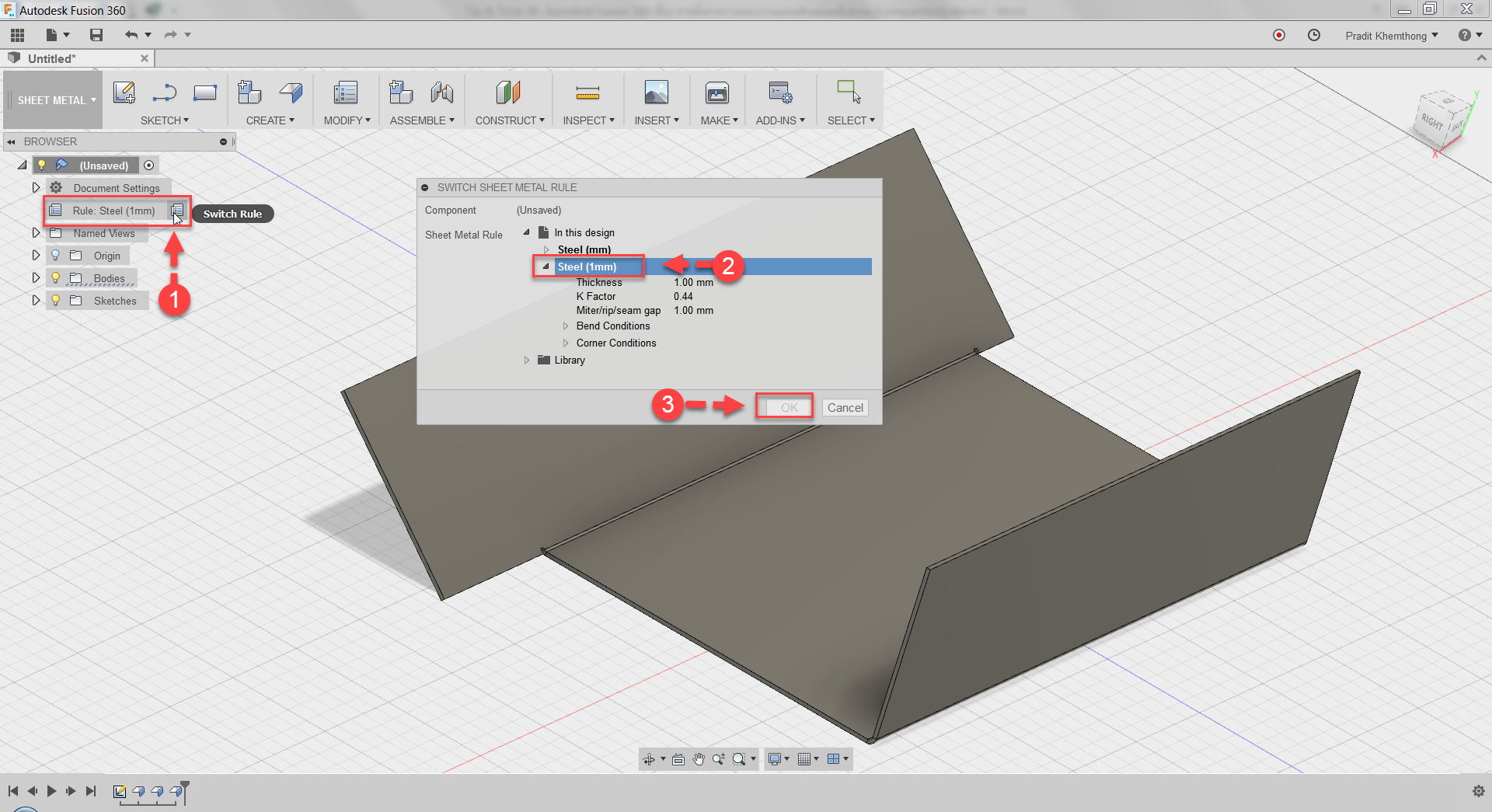 Fusion 360 ตั้งค่างานแผ่นพับ Fusion 360 ตั้งค่างานแผ่นพับ