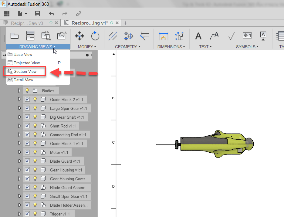Fusion 360 Tip & Trick 42 การฉาย View ตัดใน drawing Fusion 360 Tip & Trick 42 การฉาย View ตัดใน drawing
