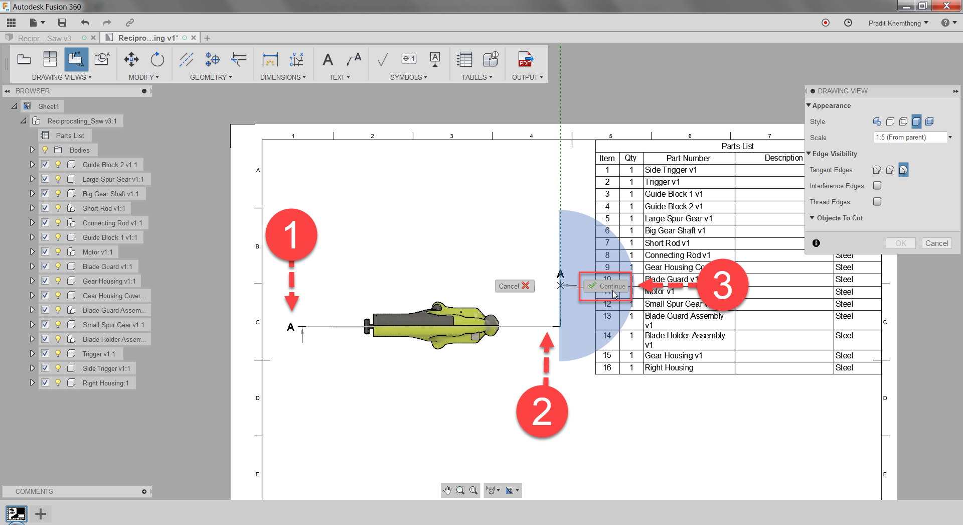 Fusion 360 Tip & Trick 42 การฉาย View ตัดใน drawing Fusion 360 Tip & Trick 42 การฉาย View ตัดใน drawing