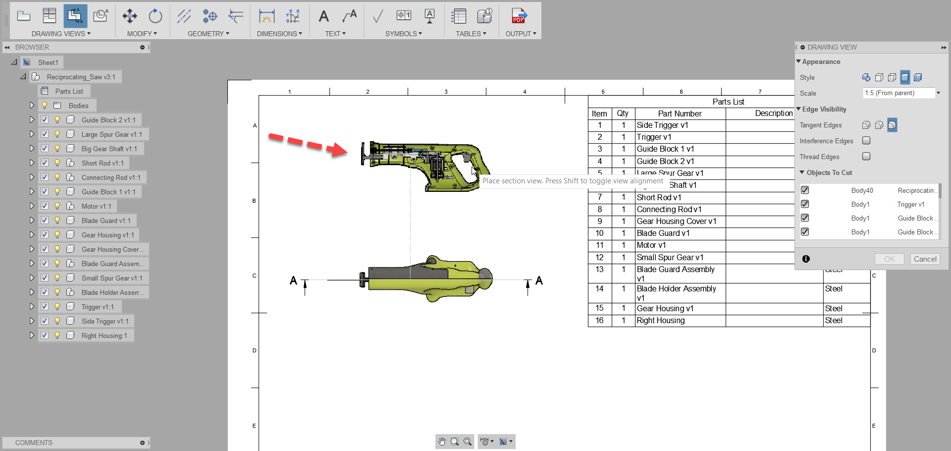 Fusion 360 Tip & Trick 42 การฉาย View ตัดใน drawing Fusion 360 Tip & Trick 42 การฉาย View ตัดใน drawing