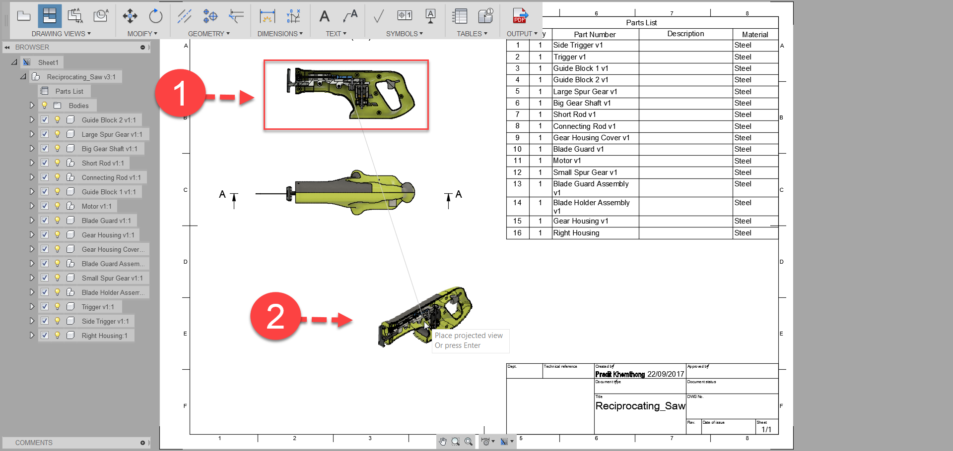 Fusion 360 Tip & Trick 42 การฉาย View ตัดใน drawing Fusion 360 Tip & Trick 42 การฉาย View ตัดใน drawing
