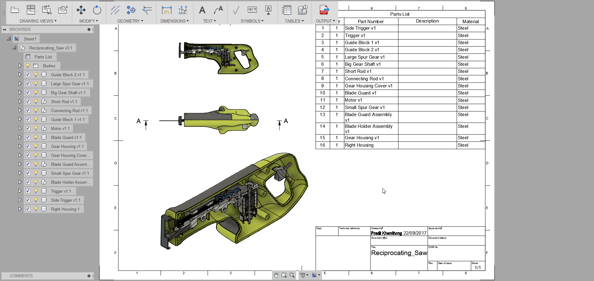 Fusion 360 Tip & Trick 42 การฉาย View ตัดใน drawing Fusion 360 Tip & Trick 42 การฉาย View ตัดใน drawing