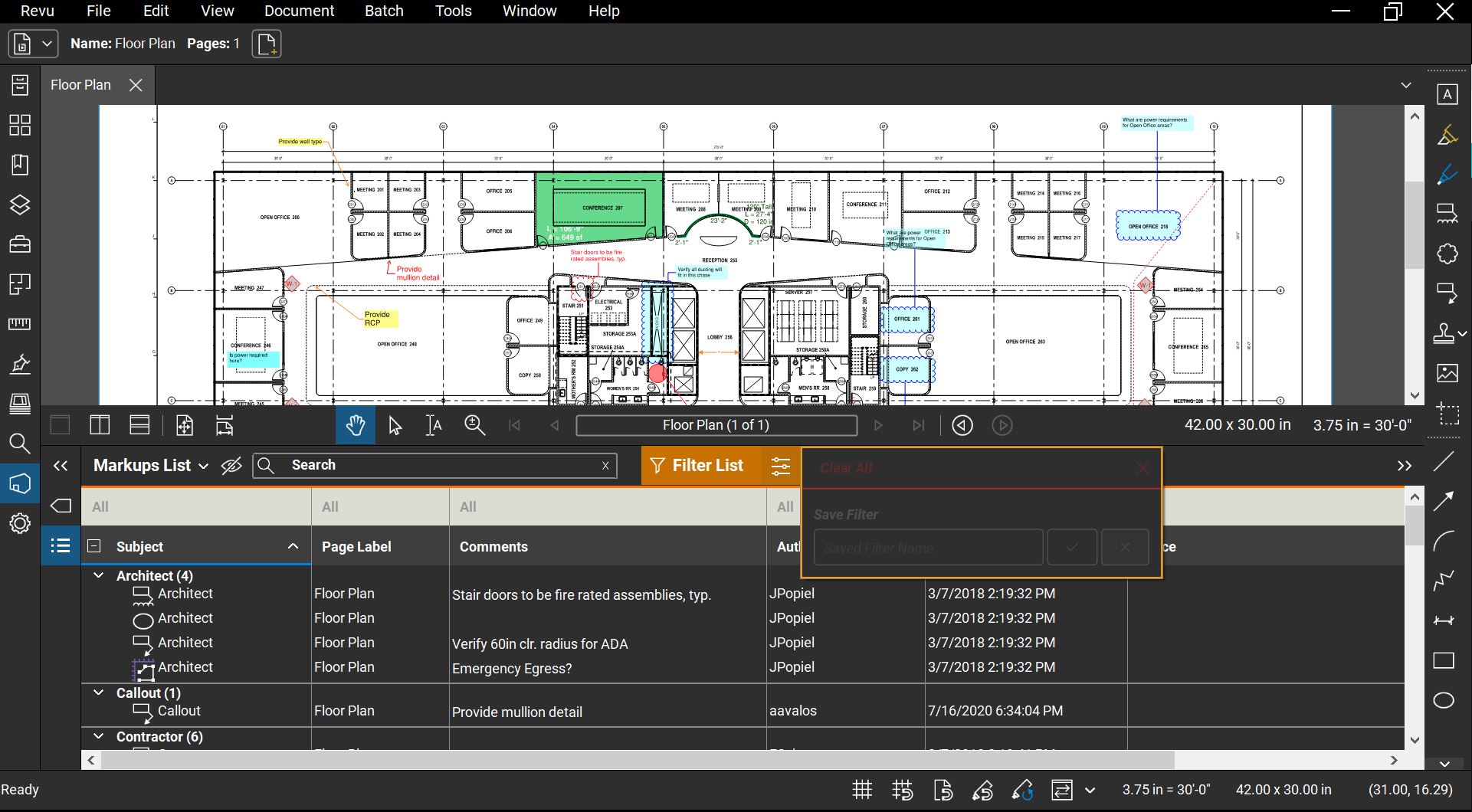 Revu 20 Markups List